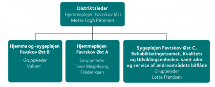 Organisationsdiagram viser Hjemmeplejen Favrskov Øst