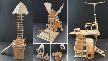 Billede af skulpturer lavet af elever i billedkunst på Hadsten Skole