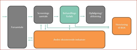 Grafik beskriver forløb fra forsamtale til screeningssamtale, behandlingsforløb og afslutning