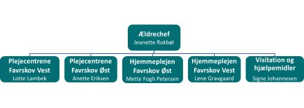 Organisationsdiagram viser ledelsen på ældreområdet i Favrskov Kommune