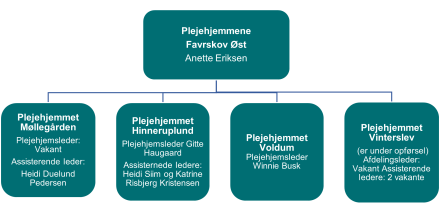 Organisationsdiagram viser ledelsen af plejehjem i Favrskov Øst