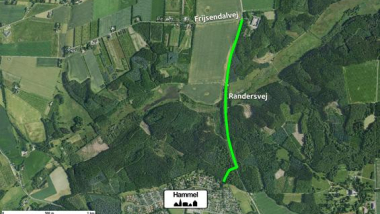 Kort der viser strækningen for cykelstien