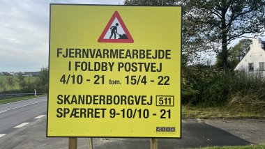 Skilt om vejarbejde