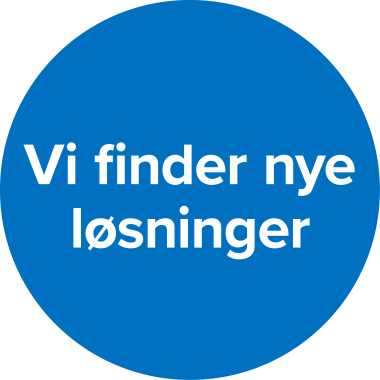 Blå boks med teksten "Vi finder nye løsninger"
