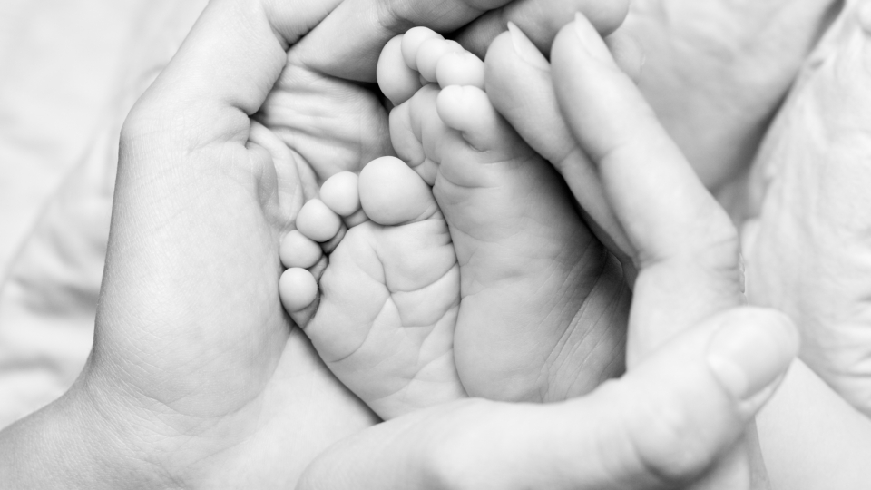 Babyfødder i voksne hænder