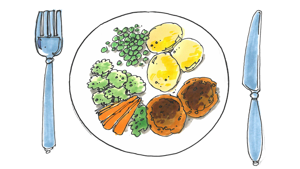Tegning af tallerken med mad